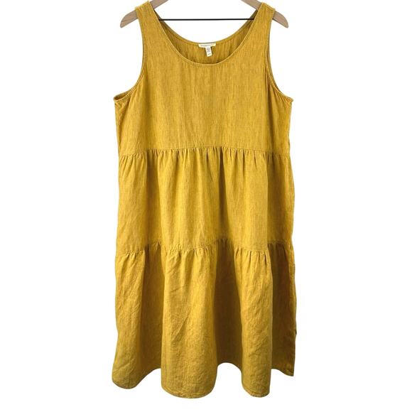 Eileen Fisher Washed Organic Linen Delave Tiered Midi Dress Women’s Size XL - Picture 4 of 11